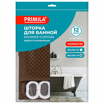 Шторка для ванной ПОЛИЭСТЕР, 180х200 см, кольца в комплекте, КОРИЧНЕВЫЙ БРИЛЛИАНТ, PRIMILA (ПРИМИЛА)