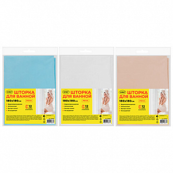 Шторка для ванной PEVA, 180х180 см, кольца в комплекте, 3 цвета ассорти (белый, голубой, коричневый), WBZ (ВБЗ)