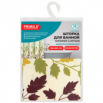 Шторка для ванной ПОЛИЭСТЕР, 180х180 см, кольца в комплекте, ФЛОРА, PRIMILA (ПРИМИЛА)