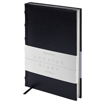 Ежедневник недатированный А5 138х213 мм BRAUBERG "FLAME", под кожу, 160 л., черный, серебряный срез
