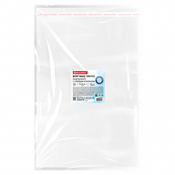 Пакеты БОПП с клеевым клапаном, КОМПЛЕКТ 100 штук, 25х35 + 4 см, 30 мкм, с усиленным швом, BRAUBERG