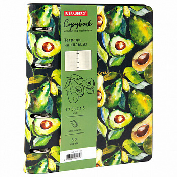 Тетрадь на кольцах А5 (180х220 мм), 80 листов, под кожу, клетка, тиснение фольгой, BRAUBERG VISTA, Avocado