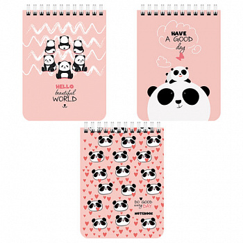 Блокнот МАЛЫЙ ФОРМАТ А6 108х145 мм, 40 л., гребень, картон, клетка, BRAUBERG KIDS, "Панды"