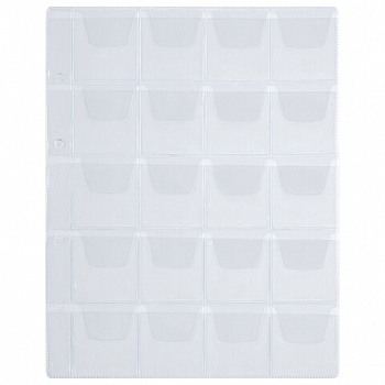 Листы-вкладыши для альбома "OPTIMA" на 20 монет d до 40 мм, КОМПЛЕКТ 10 шт., 200х250 мм, ПВХ, STAFF