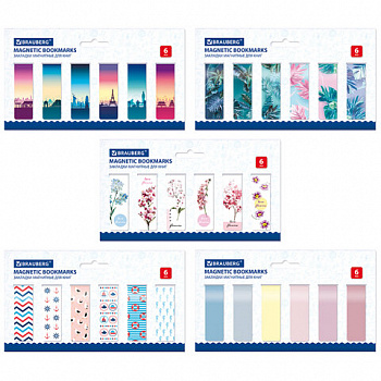 Закладки для книг МАГНИТНЫЕ, "MIX 3", набор 30 шт., 60x20 мм, BRAUBERG