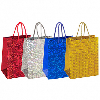 Пакет подарочный (1 штука) 18x10x23 см, ЗОЛОТАЯ СКАЗКА голография, ассорти 4 цвета