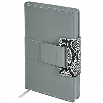 Ежедневник недатированный А5 138х213 мм, BRAUBERG "Safari", под кожу, магнит, 160 л., Snake, серый