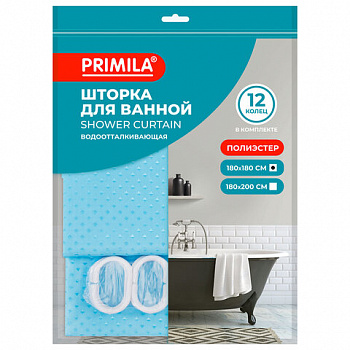 Шторка для ванной ПОЛИЭСТЕР, 180х180 см, кольца в комплекте, ГОЛУБОЙ БРИЛЛИАНТ, PRIMILA (ПРИМИЛА)