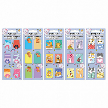 Закладки для книг МАГНИТНЫЕ, "ЯРКИЙ МИКС", комплект 30 штук, 35x25 мм, FUNSTER (ФАНСТЕР)