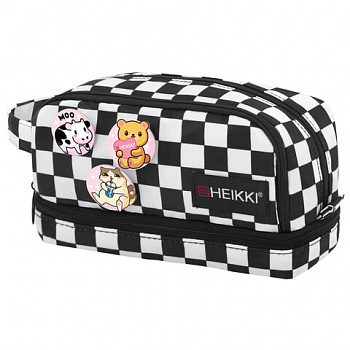 Пенал-органайзер HEIKKI (ХЕЙКИ) с ручкой, значки, 2 отделения, откидная планка, 22x13х10 см, "Black&White"