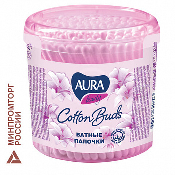 Ватные палочки КОМПЛЕКТ 200 шт., AURA, пластиковый стакан, 20803
