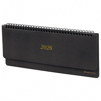 Планинг датированный 2026 305х140 мм BRAUBERG "Iguana", под кожу, черный