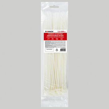 Стяжка (хомут) нейлоновая сверхпрочная POWER LOCK, 3,6x300 мм, КОМПЛЕКТ 100 шт., белая, SONNEN