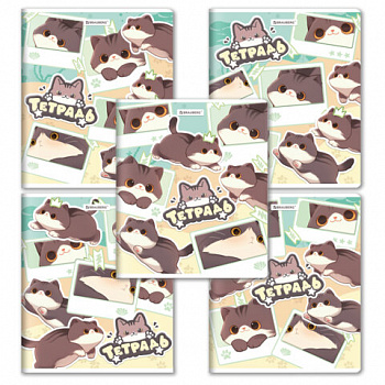 Тетрадь А5 48 л. BRAUBERG скоба, клетка, выборочный лак, кросс-серия МИЛЫЕ КОТЫ