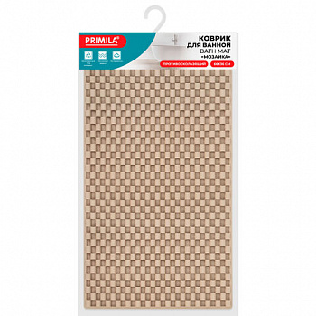 Коврик для ванны противоскользящий 66х36 см, "Мозаика", бежевый, ТПЭ, присоски, PRIMILA (ПРИМИЛА)