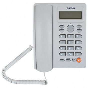 Телефон SANYO RA-S306W, спикерфон, память 50 номеров, тональный/импульсный режим, белый