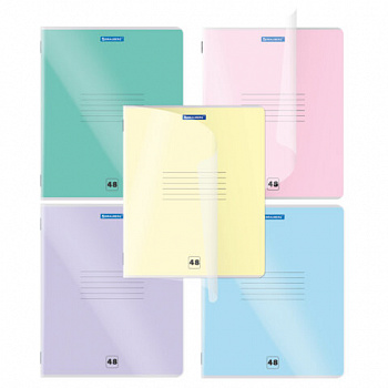 Тетрадь пластиковая обложка (прозрачная) А5 48 листов, скоба, клетка, BRAUBERG "Smart Cover", АССОРТИ (микс в спайке)