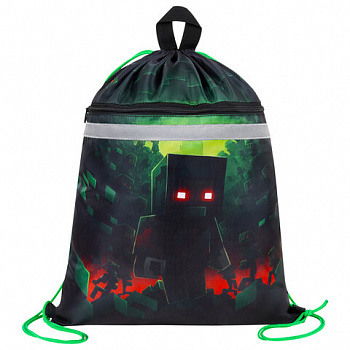 Мешок для обуви BRAUBERG, с петлей, светоотражающая полоса, 2 отделения, 46х36 см, Night warrior