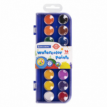 Краски акварельные BRAUBERG "PREMIUM" 16 цветов, круглые кюветы 23 мм, пенал