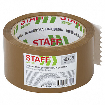 Клейкая лента 50 мм х 66 м упаковочная КОРИЧНЕВАЯ, толщина 40 микрон, STAFF