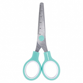Ножницы BRAUBERG KIDS 130 мм, ручки мятные, закругленные лезвия с линейкой