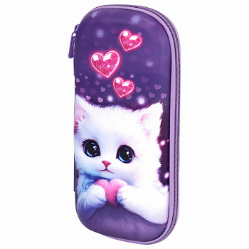 Пенал ЮНЛАНДИЯ, 1 отделение, 1 откидная планка, карман, EVA покрытие soft-touch, 22х10х5 см, "Cute cat"