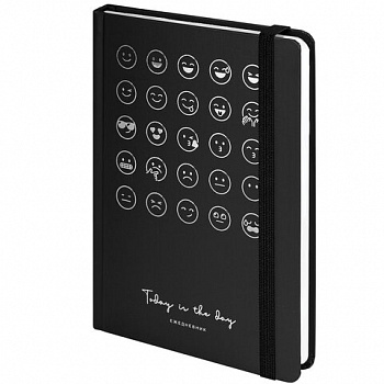 Ежедневник недатированный с резинкой А5 (145х203 мм), BRAUBERG, твердый, фольга, 128 л., "Emoji"