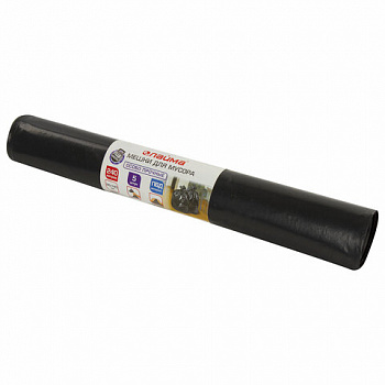 Мешки для мусора 240 л черные в рулоне 5 шт. особо прочные, ПВД 80 мкм, 90х140 см, LAIMA