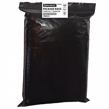 Пакеты ZIP-LOCK ОЧЕНЬ ПРОЧНЫЕ, комплект 100 шт., 200x300 мм, ПВД, 80 мкм, ЧЁРНЫЕ, BRAUBERG