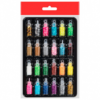 Блестки для декора НАБОР 24 вида по 2 грамма, в стеклянных тубах, ОСТРОВ СОКРОВИЩ