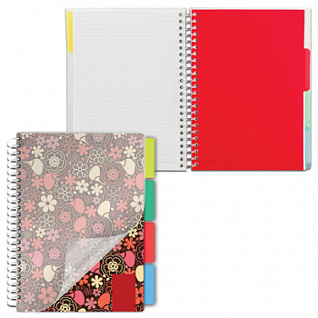 Тетрадь-блокнот 150 л., A5, 170x215 мм BRAUBERG, клетка, гребень, обложка пластиковая, 4 разделителя, "Foxy Lady"