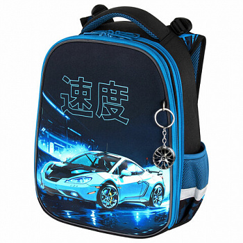 Ранец BRAUBERG PREMIUM, 2 отделения, с брелоком, "Night race", 3D-панель, 38х29х16 см