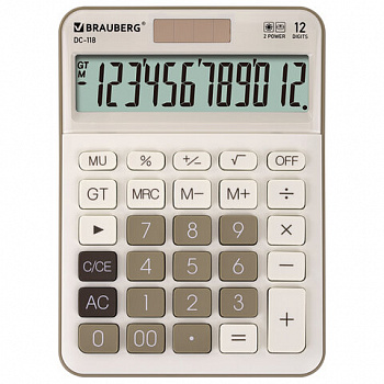 Калькулятор настольный BRAUBERG DC-118-BG (175х126 мм), 12 разрядов, двойное питание, бежевый