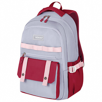 Рюкзак HEIKKI GOODLY (ХЕЙКИ) универсальный, 2 отделения, отделение для ноутбука, серый/красный, 46x33x18 см