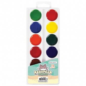 Краски акварельные BRAUBERG "МИЛЫЕ КОТЫ", медовые, 12 цветов, круглые кюветы