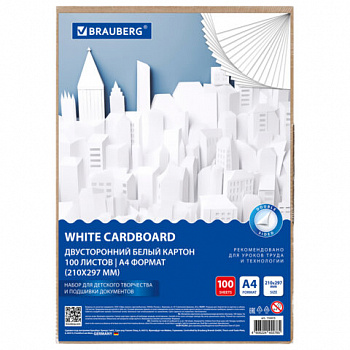 Картон белый А4 МЕЛОВАННЫЙ (белый оборот) 100 листов, в коробке, BRAUBERG, 210х297 мм