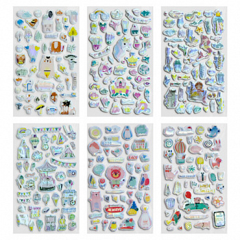 Наклейки гелевые "Блестящий микс", 15,5х9,5 см, ассорти 6 видов, FUNSTER (ФАНСТЕР)