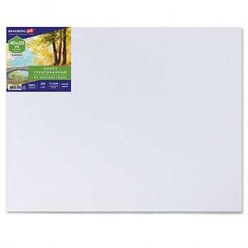 Холст на картоне (МДФ), 40х50 см, 280 г/м2, грунтованный, 100% хлопок, BRAUBERG ART CLASSIC