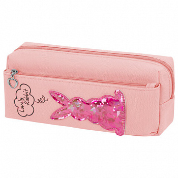 Пенал мягкий ЮНЛАНДИЯ, 2 отделения, полиэстер, "Bunny", розовый, 20х7х9 см