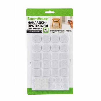 Накладки-протекторы для мебели самоклеящиеся НАБОР 43 предмета, белые, BoomHouse