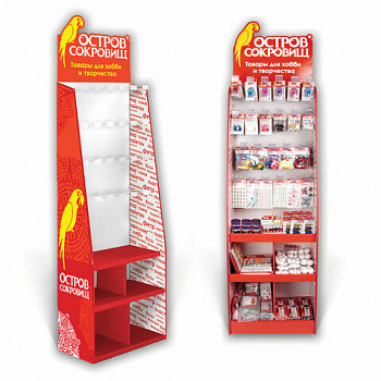Стойка для размещения товара напольная усиленная ОСТРОВ СОКРОВИЩ, 200х60х40 см, 3 полки, 25 крючков
