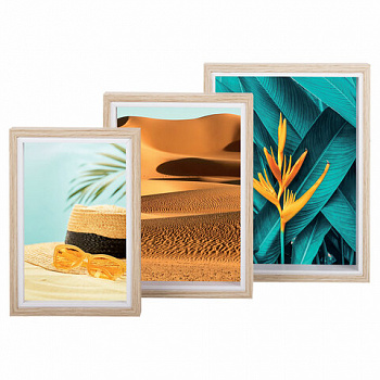 Рамка BRAUBERG LOFT THREE-IN-ONE, НАБОР 3 штуки, фото разного размера, акриловый экран, 17х22 см