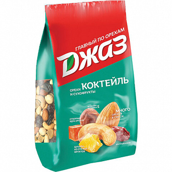 Орехи и сухофрукты ДЖАЗ "Коктейль", фундук, кешью, миндаль, папайя, ананас, изюм, 300 г