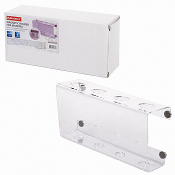 Держатель магнитный для 4 маркеров для доски (85х160 мм), прозрачный акрил, BRAUBERG, РОССИЯ