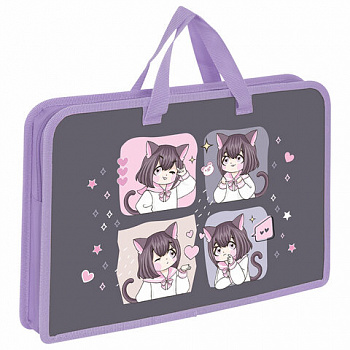 Папка на молнии с ручками ЮНЛАНДИЯ А4, 1 отделение, пластик, ширина 45 мм, "Anime dreamer"