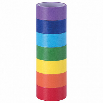 Клейкие WASHI-ленты для декора РАДУЖНЫЕ, однотонные, 15 мм х 3 м, 7 цветов, рисовая бумага, ОСТРОВ СОКРОВИЩ