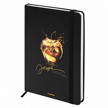 Ежедневник недатированный с резинкой А5 145х203 мм, BRAUBERG, твердый, фольга, 128 л., "Apple"