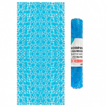 Коврик для ванны противоскользящий 88х40 см, "Пузыри", прозрачно-голубой, ПВХ, присоски, PRIMILA (ПРИМИЛА)