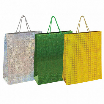 Пакет подарочный (1 штука) 33x13x45 см, ЗОЛОТАЯ СКАЗКА голография, ассорти 3 цвета