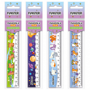 Линейка пластиковая 15 см с волнистым краем, FUNSTER, ассорти 4 дизайна, европодвес